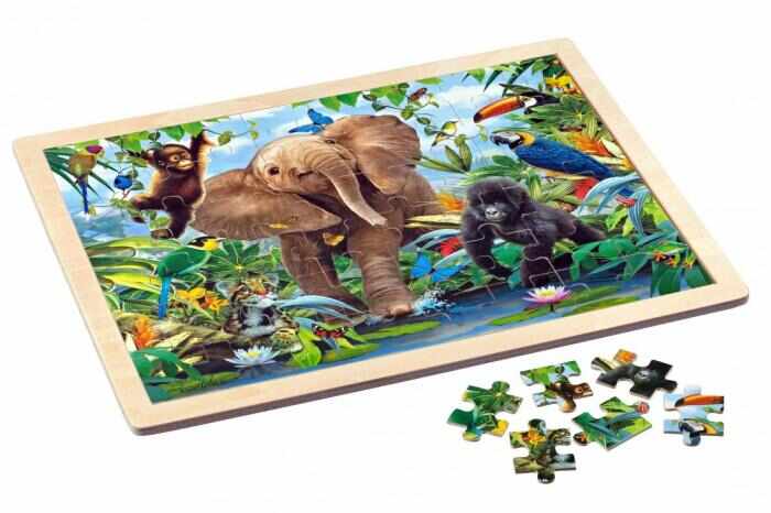 Puzzle in cadru de lemn, 48 piese - Jungle