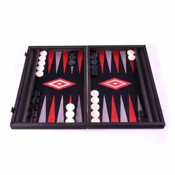 Set joc table backgammon - stejar negru cu linii argento - 48x60 cm