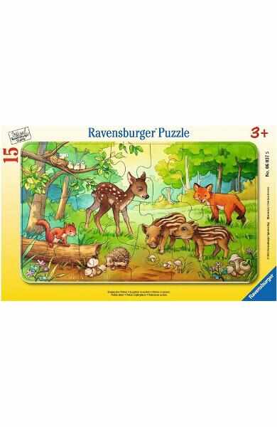 Puzzle 15 piese: Pui de animale in padure