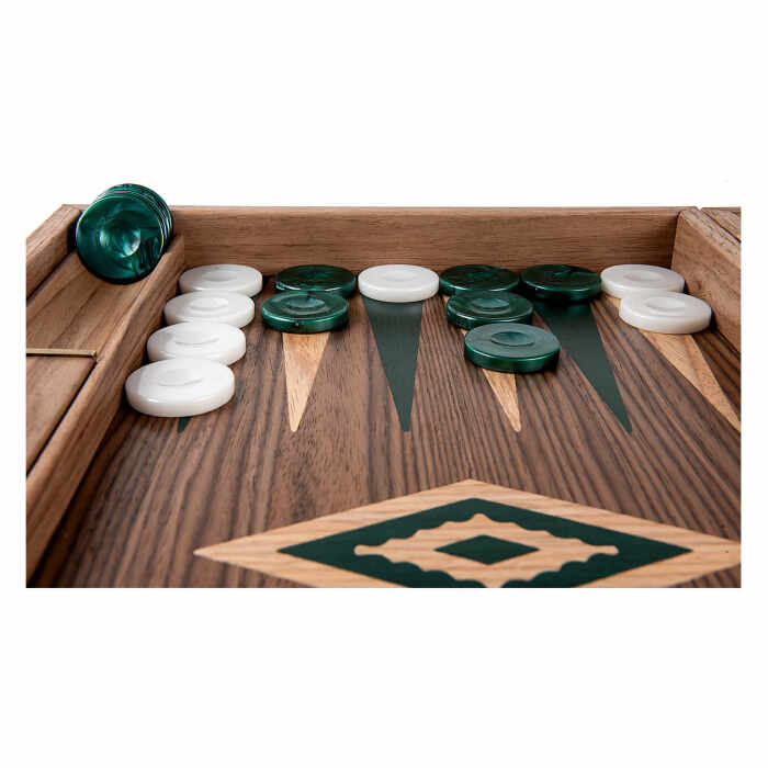 Set joc table backgammon Walnut cu insertii verzi